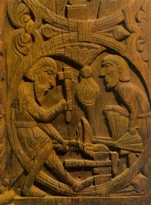 Regin reforging the sword for Sigurd